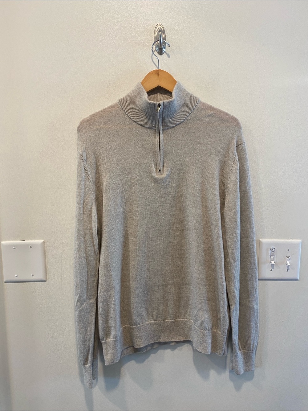 Banana republic half zip sweater 100% merino wool pullover mens size large beige